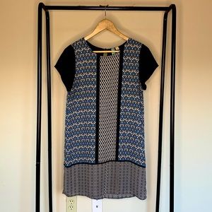 Blue navy patterned shift dress size S